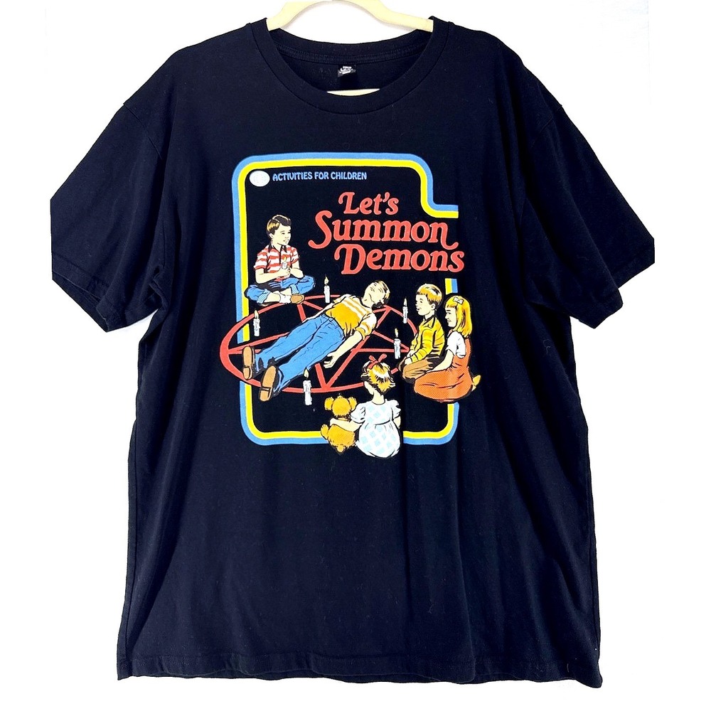 Lets Summon Demons Black Cartoon Graphic T Shirt Occult 90s Kidcore Horror XL